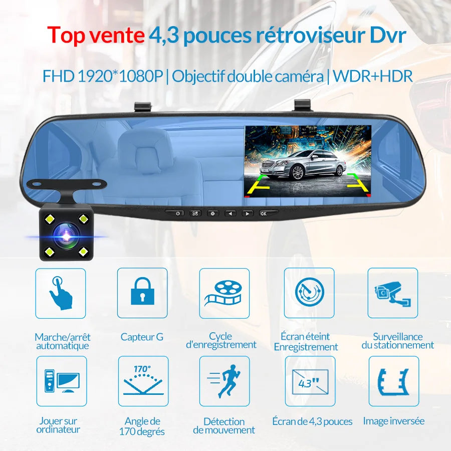 Dashcam Rétroviseur Premium Full HD 1080P – Sécurité & Élégance Redéfinies KBauto™